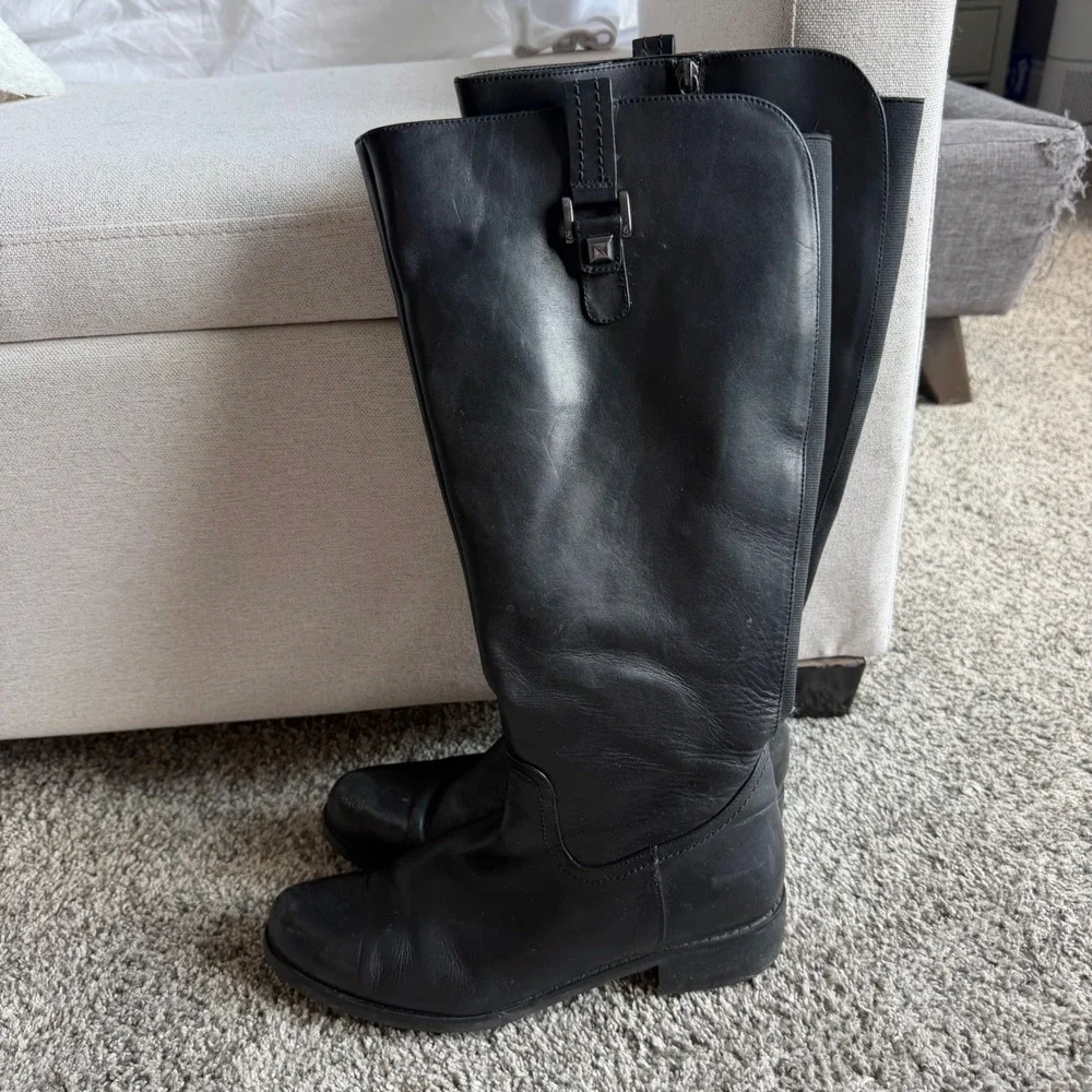 Blondo Waterproof Black Leather Riding Boots Womens 10 M B5485-017 Tall Buckle